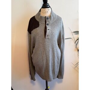 Marc Ecko Cut & Sew Mens Grey Wool Blend Corduroy Patch Mock Neck Sweater XL